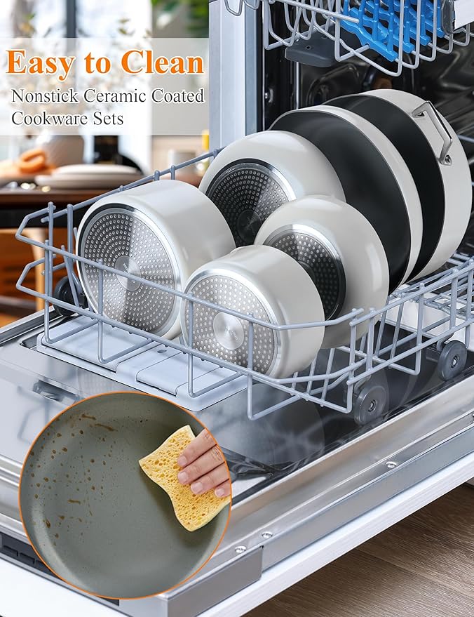 ChefRobot Nonstick Ceramic Cookware Set Healthy Pots And Pans Set Induction Kitchen Cookware sets Non Toxic Pots And Pan Set,PFOA ＆ PTFE Free (18 pcs) - Bloomnest