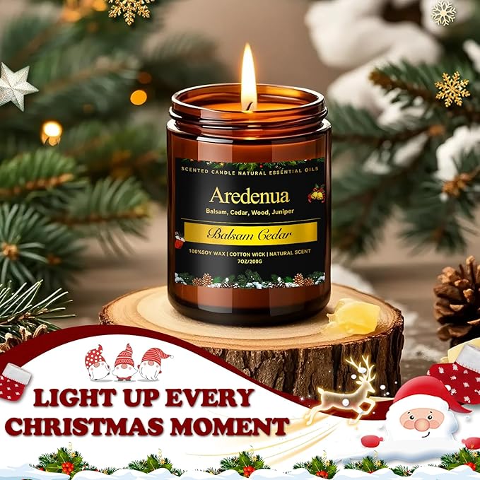 Balsam Cedar Candle | Christmas Scented Candle - Long Lasting Christmas Tree Pine Scent, Winter Holiday Candles - 7 oz Soy Candles Home Scented, Xmas Holiday Gift for Men & Women - Bloomnest