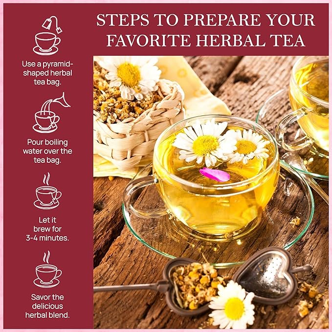 Tealeaf & Co. Chamomile Rose Citrus Herbal Tea Bags - Organic Chamomile Tea Bags with Rose Petals, Orange Peel, Lemon Grass, Hibiscus & Mint Leaves - Low Caffeine - Gluten Free - 50 Teabags - Bloomnest
