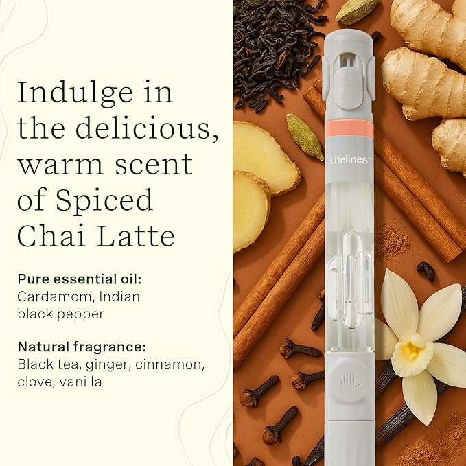 Lifelines Pen Diffuser Set, Spiced Chai Latte - 1mm Black Ballpoint Pen with Scented Essential Oil Blend & 2 Ink Refills – Aromatherapy Diffuser & Sensory Immersion Diffuse Aroma As You Write - Bloomnest