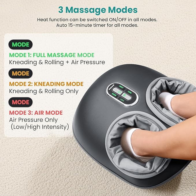 Nekteck Shiatsu Foot Massager Machine and Heat, Air Compression with Deep Kneading Therapy, Relax for Home or Office (Large Size)