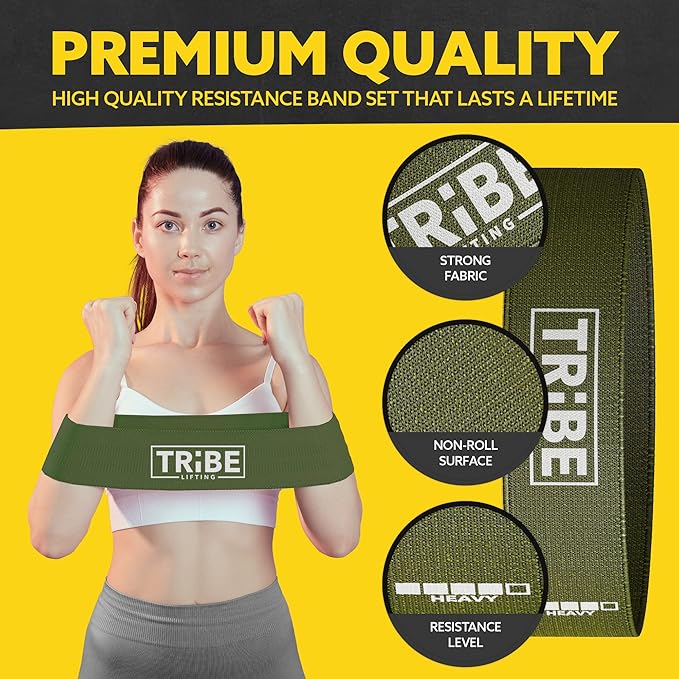 Tribe Lifting Fabric Resistance Bands for Glutes & Legs | 5 Fabric Workout Bands Set | Thick Booty Bands for Squats, Lunges, Hip Training, Physical Therapy & Home Workouts