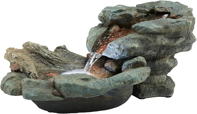 Alpine Corporation 20" Long Indoor/Outdoor River Rock Waterfall Tabletop Fountain with LED Lights - Bloomnest