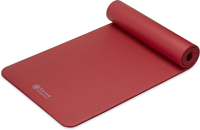 Gaiam Essentials Thick 2/5" (10mm) and Thin 1/4" (6mm) Yoga & Pilates, Fitness & Exercise Mat with Easy-Cinch Carrier Strap