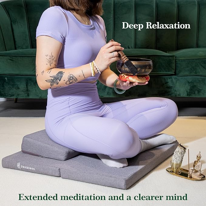ZenBless Zafu and Zabuton Meditation Cushion Set,Yoga Meditation Floor Pillow,Large Square Meditation Mat and Pillow Set for Sitting on Floor(23.6") - Bloomnest