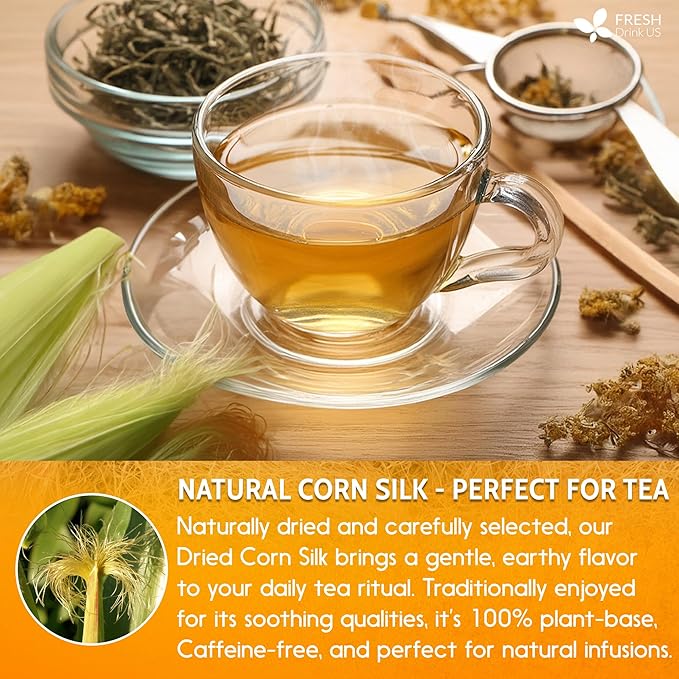 FreshDrinkUS, Dried Corn Silk 20oz | Premium Whole Corn Silk for Tea & Herbal Infusions | Naturally Air-Dried, Non-GMO, Caffeine-Free | Perfect for Daily Herbal Tea, DIY Blends & Natural Brewing - Bloomnest