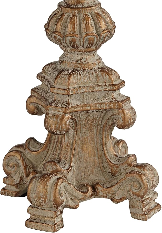 Regency Hill Elize Traditional French Country Style Vintage White Washed Candlestick Table Lamps 26.5" High Set of 2 Bell Shade for Living Room Bedroom House Bedside Nightstand Home Office - Bloomnest