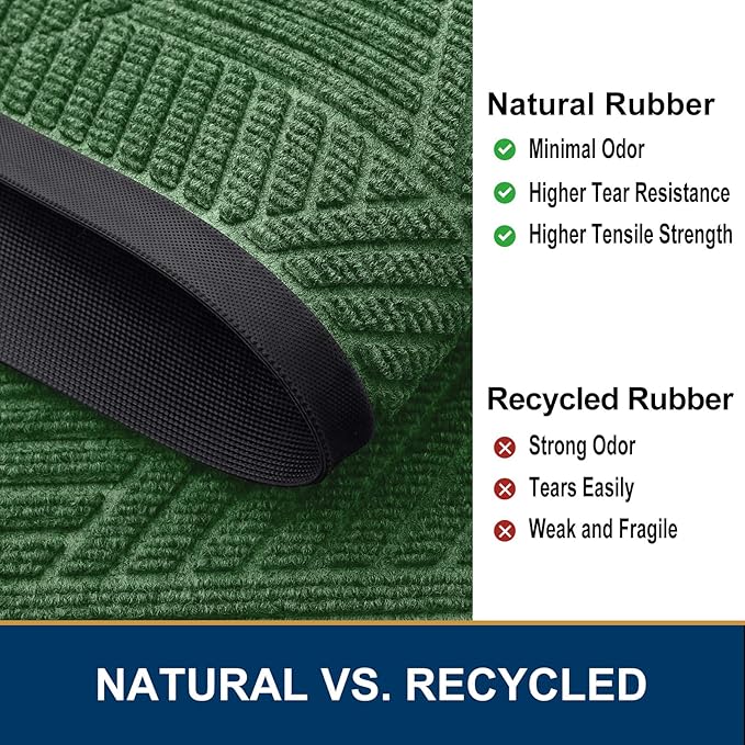 Smiry Front Door Mat Outside Entrance, Heavy Duty Sturdy Natural Rubber Doormat, Trap Dirt and Moisture, Easy Clean Low Profile Mats for Indoor Outdoor Entry, Irregular Triangle (29.5x17, Green) - Bloomnest