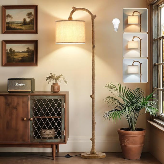 Floor Lamp for Bedroom - 69" Rustic Farmhouse Tall Lamp with 3 Color Temperatures- Country Resin Vintage Reading Light Standing Lamps for Living Room Office Classroom Home Decor, Bulbs, Brown - Bloomnest