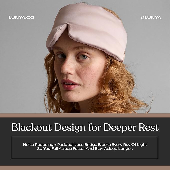 Lunya Washable Silk Sleeping Mask – Thermoregulating Mulberry Silk, Light Blocking and Comfortable Fit – Sleep Mask for Women and Men with Box – Delicate Pink – Small