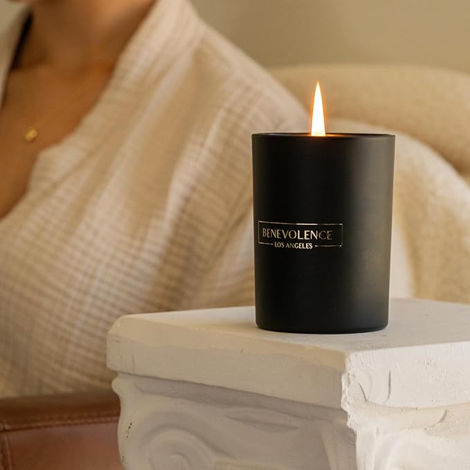Benevolence LA Santal Scented Candle | Soy Christmas Candles, Black Candle for Home | Holiday Candles Gifts for Women and Men | Home Fragrance | Aromatherapy | Bathroom Freshener | 10oz - Bloomnest