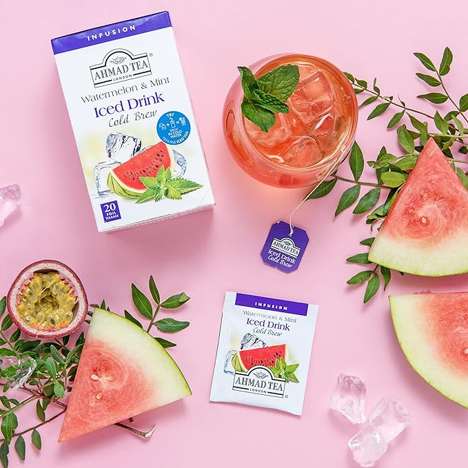 Ahmad Tea Herbal Tea, Cold Brew Watermelon & Mint Teabags, Iced Tea, 20 ct (Pack of 6) - Decaffeinated - Bloomnest