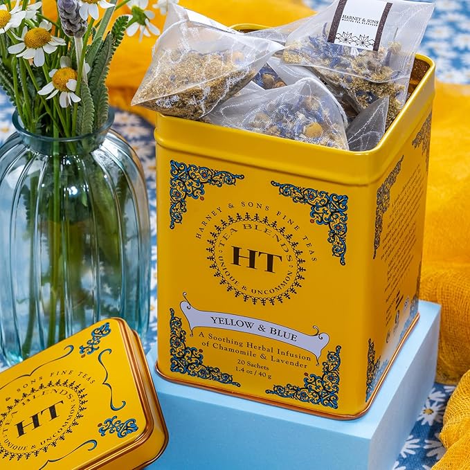 Harney & Sons Master Yellow & Blue Tea Tin - Herbal Blend of Chamomile, Lavender, and Cornflowers - 1.4 Oz, 20 Count - Bloomnest