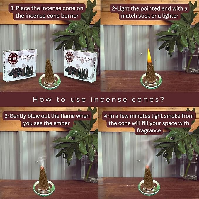 TRUMIRI Dragons Blood Incense Cones - Total 20 Cone Incense - Dual Pack of 10 Insence Cones - Incense Cones Scented - Cone Incense Scents - Insense Cones - Incent Cone TRUMIRI