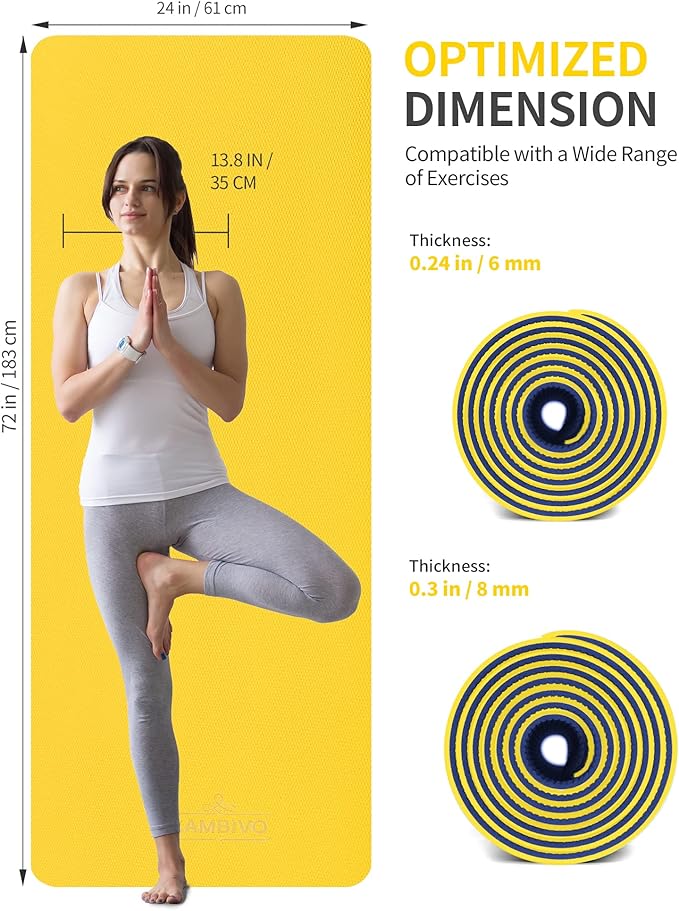 CAMBIVO Yoga Mat for Women Men Kids, 1/3 & 1/4 & 2/5 Inch Extra Thick Yoga Mat Non Slip, 72" x 24" TPE Yoga Mats, Workout Mat with Carrying Strap for Yoga, Pilates and Floor Exercises - Bloomnest