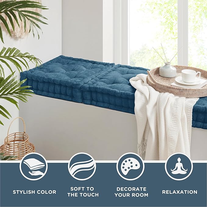 Codi INNA Floor Pillow Set of 2, Cute Cushions Sitting for Adults, Square Tufted Chenille Pillows Seat for Meditation, Living Room, Reading Nook, Navy 2 Pack