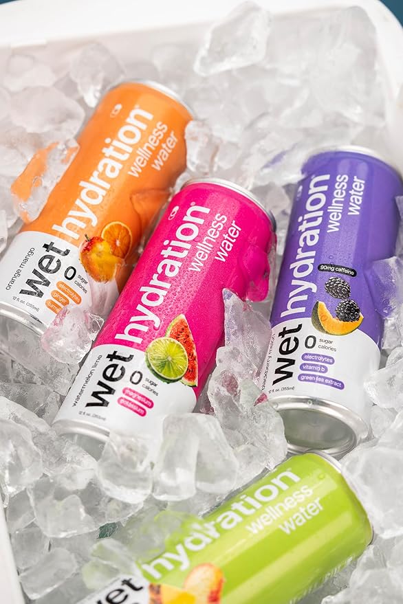 Wet Hydration | Functional Wellness Water, Non-Carbonated - Watermelon Lemon Lime (12 Ounce Cans, Pack of 12) - Flavored Water, Hydration Drink, No Sugar, No Artificial Ingredients, Zero Calories - Bloomnest