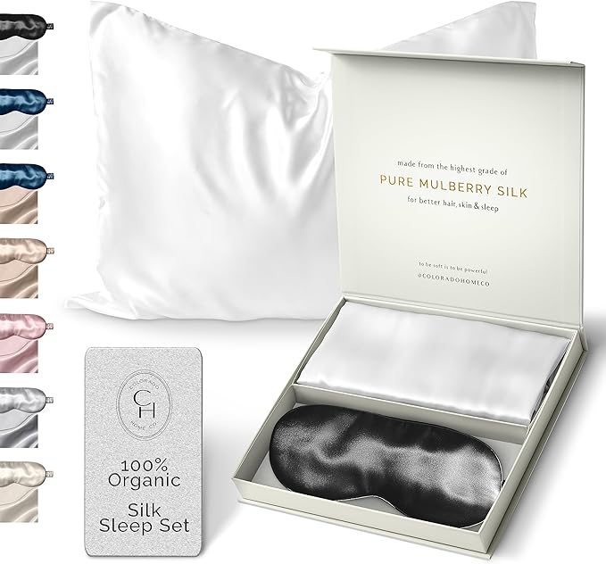 SUNDAYSILKS™ Mulberry Silk Pillowcase Set of 2, Queen Size, Midnight Black Silk Sleep Mask Included - Bloomnest