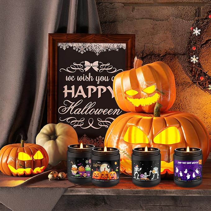 Halloween Scented Candle Set, 4-Pack 7oz Soy Wax Candles with 4 Fragrances, Long-Lasting Burning for Halloween, Christmas, Home Decor, Rituals & Themed Parties. - Bloomnest