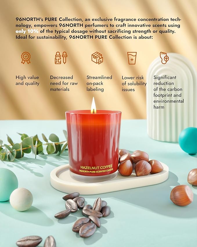 96NORTH | Pure Hazelnut Coffee Candle | 100% Natural Soy Wax | 1-Wick Jar Candle | Natural Fragrance Technology | Non Toxic | Up to 35 Hours Burning Time | Aromatherapy Gift for Men and Women - Bloomnest