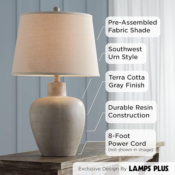 Regency Hill Glenn Rustic Country Cottage Style Table Lamps 27" Tall Set of 2 Southwest Urn Neutral Fabric Drum Shade Decor for Living Room Bedroom House Bedside Nightstand Home Office - Bloomnest