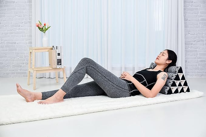 Leewadee Thai Triangle Cushion – Comfortable Backrest for TV or Reading, Wedge Pillow - Eco-Friendly Natural Kapok Filling, 20 x 13 x 13 inches, Black White - Bloomnest