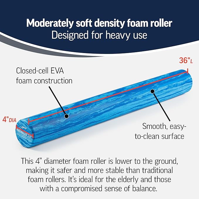 OPTP PRO-Roller Soft Density Foam Roller – Low Density Soft Foam Roller for Physical Therapy, Pilates, Yoga Foam Roll Exercises, and Muscle Recovery - Blue 36" x 4" - Bloomnest