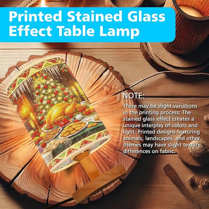 Christmas Feast Table Lamp LED 3-Color Pressed Bedside for Merry Christmas, Christmas Feast Shade Christmas Table Lamp with Wood Base for Bedroom Living Room Desk Office - Bloomnest