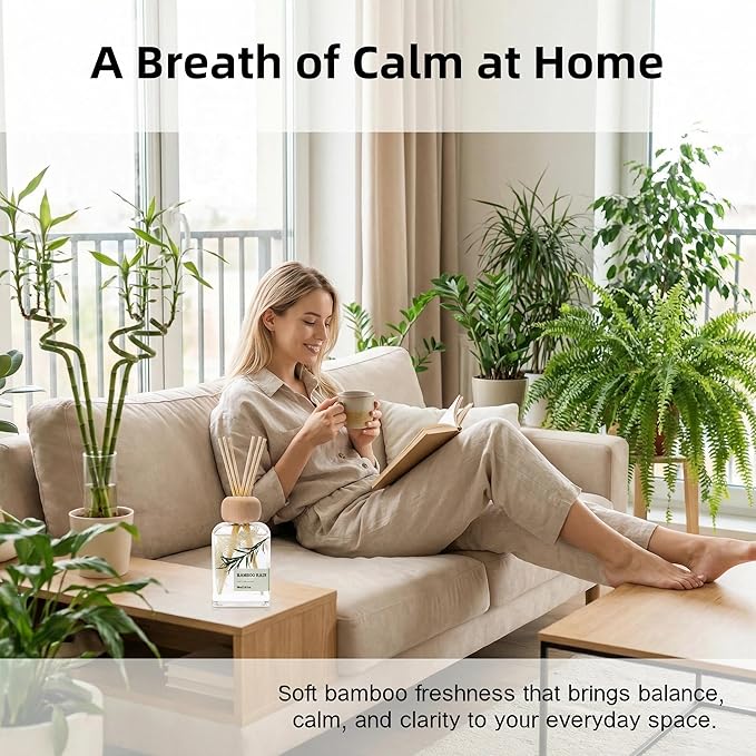Bamboo Essential Oil Reed Diffuser - 3.34 Fl Oz, Luxury Hotel Collection Diffuser Oil Inspired by Ritz Carlton for Home&Office, Bedroom Living Room Shelf Decor, Accessories,Non-Toxic & Gift Ready - Bloomnest