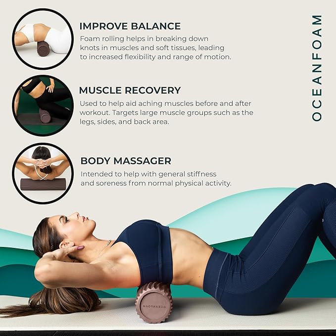 Oceanfoam Tidal Roller - Espresso - Muscle Massage Foam Roller for Back Pain & Stretching - Firm and Ergonomic Wide Wave Textured - Yoga, Athletics, & Wellness - Full Size, 20" x 5"