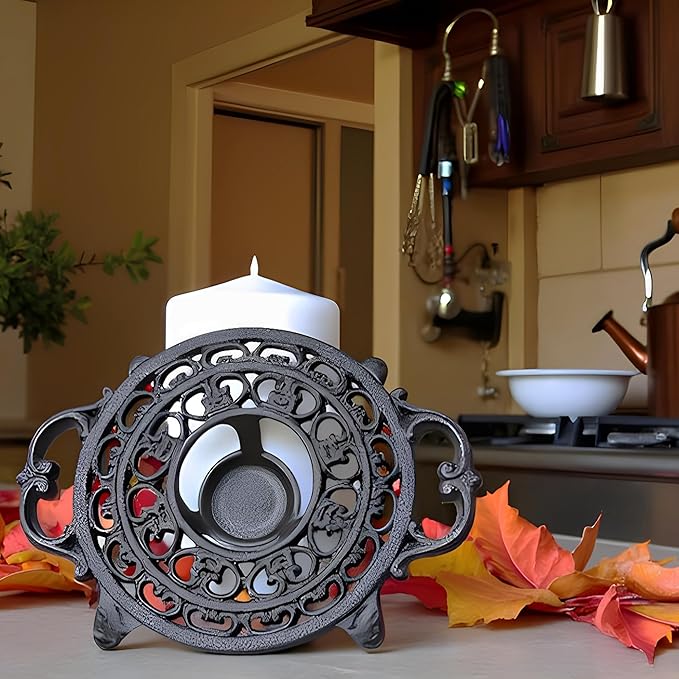 Cast Iron Candle Warmer for Tea Kettle or Tea Pot, Tea Light Warmer, Teapot and Dish Cups Heater, Pan Trivet, Vintage Decorative Stands for Heat Tea or Coffee Milk(Round) - Bloomnest