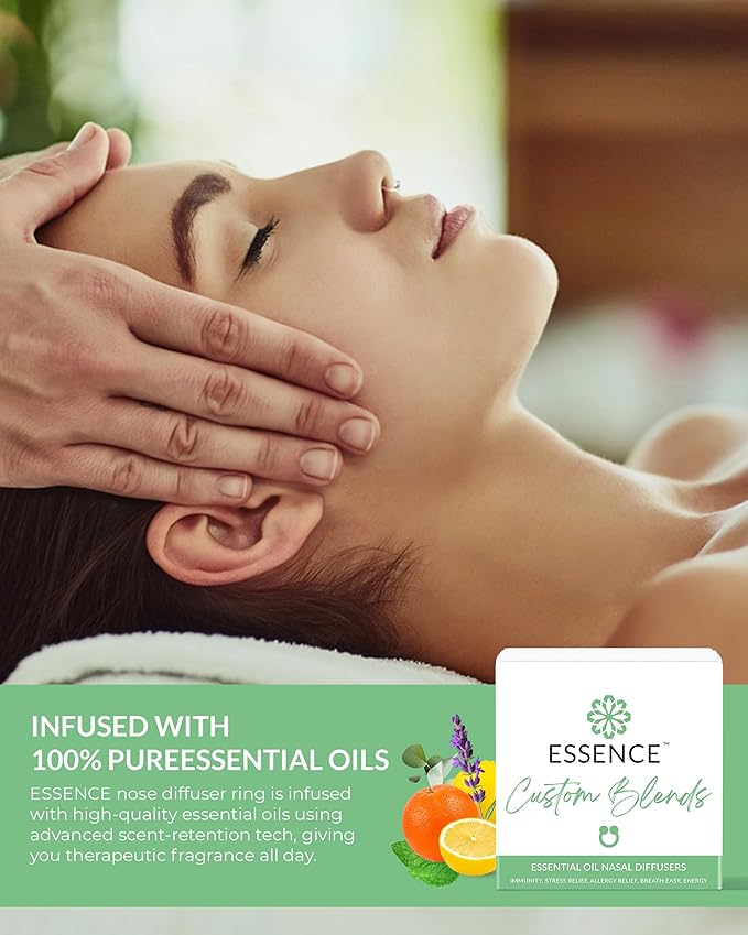 Essence Nasal Diffuser Custom Blends Bundle – Essential Oil Silicone Nose Rings for Energy, Immunity, Stress & Allergy Relief – Wearable Aromatherapy for Daily Wellness & Relaxation - Bloomnest