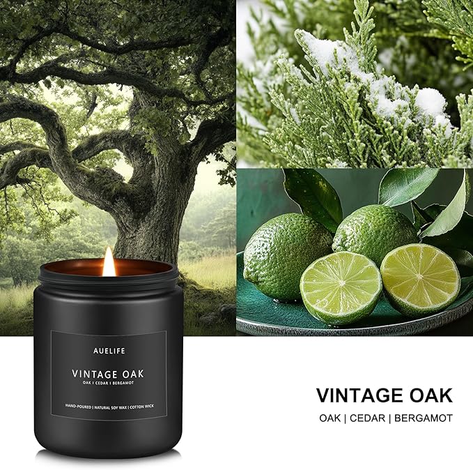 Scented Candles for Men | Vintage Oak Candle - Candle for Men, Manly Candles for Home Scented, Man Gifts for Him/Friend -7oz Black Jar - Bloomnest