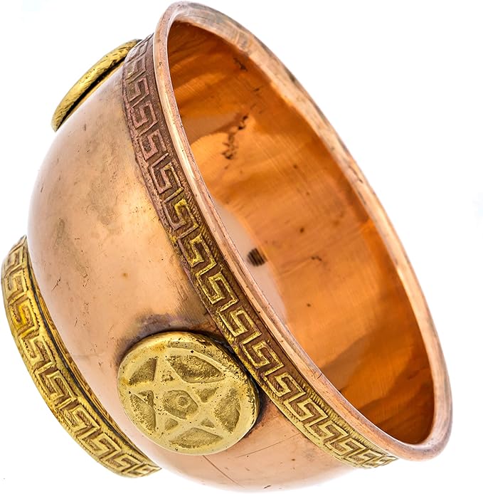 Pentagram Copper Bowl - Offering Bowl for Altar Use, Ritual Offerings, Witchy Home Decor - Incense Holder for Incense Cones, White Sage, Palo Santo Sticks - 3 Inches Wide - Bloomnest