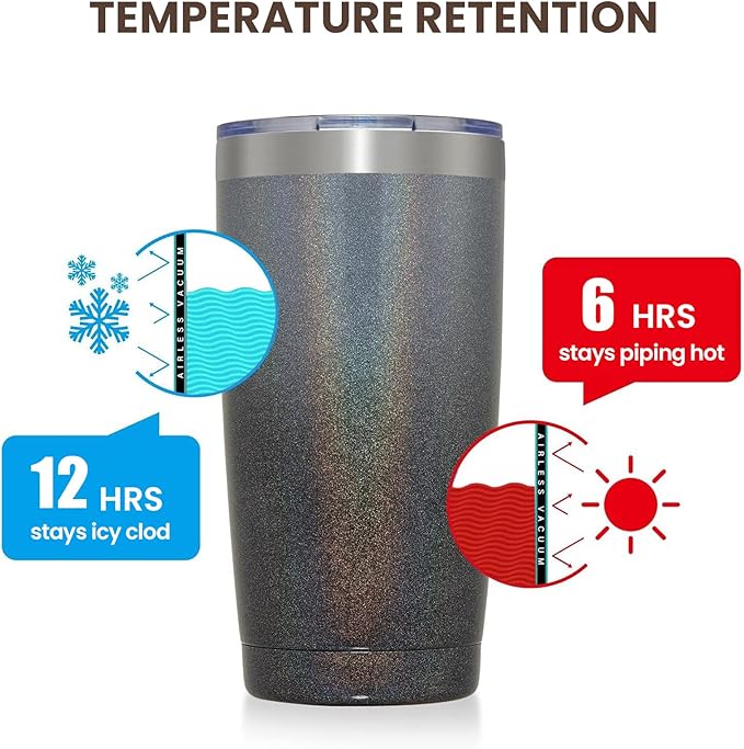 MEWAY 20oz Tumbler 12 Pack Double Wall Vacuum Insulated Travel Glitter Mug Bulk, Stainless Steel Tumblers with Lid and Straw, Powder Coated Coffee Cups for Woman(Gradient Black,Set of 12) - Bloomnest