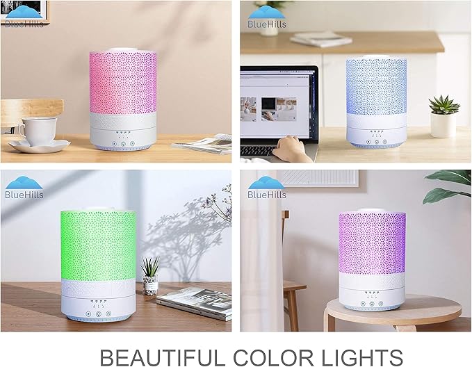 BlueHills 2500 ML XL Essential Oil Diffuser Aroma Humidifier with Timer for Large Home Decor Baby Rooms Big Huge 2.5 L Capacity Long Run Color Changing Lights Decorative Design High Mist White- F002 - Bloomnest