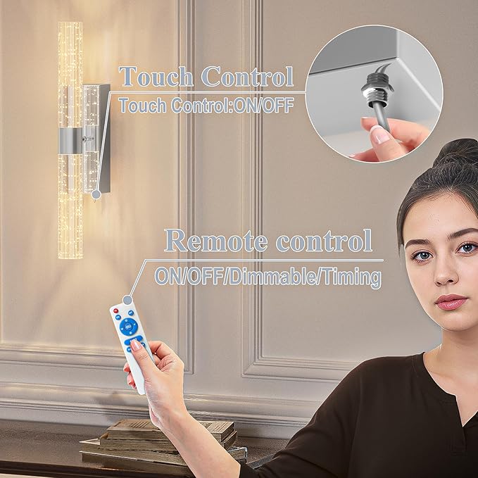 camuucci Battery Operated Sliver Wall Sconces Set of 2 Rechargeable Battery Powered Wall Light with 12000mAh Not Hardwired Dimmable Wall Lamp Fixtures for Bedroom Living Room 20.9 Inches - Bloomnest