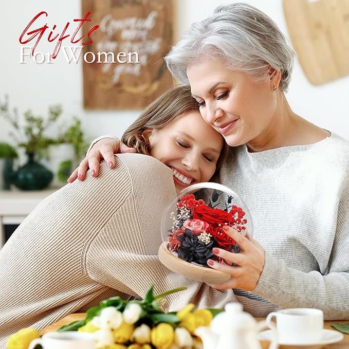 FIACO Valentines Day Gifts for Her Preserved Rose Forever Fresh Flowers for Delivery Birthday Gift for Women Mom Grandma Wife Mothers Day Anniversary Eternal Roses in Glass Dome - Bloomnest