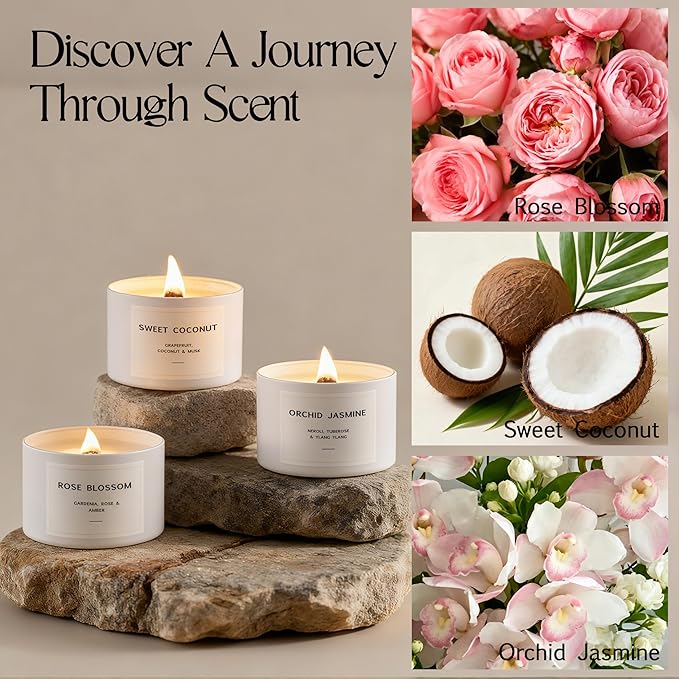 Luxury Candle Gift Set for Women – Luxury Candle Box with 3 Scented Soy Candles in Pink Box – Birthday, Housewarming, Valentine’s & Galentine’s Gift - Bloomnest