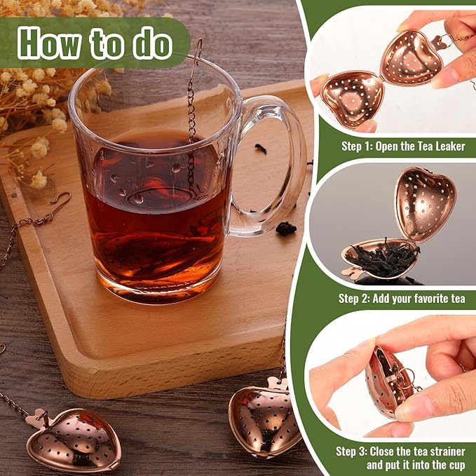 Sumind 25 Pcs Heart Tea Strainer Stainless Steel Ball Infuser Loose Leaf Steeper Interval Diffuser Mesh Filters with Extended Chain Hook for Cup Bottle Tea Party Wedding Bridal Shower(Rose Gold) - Bloomnest