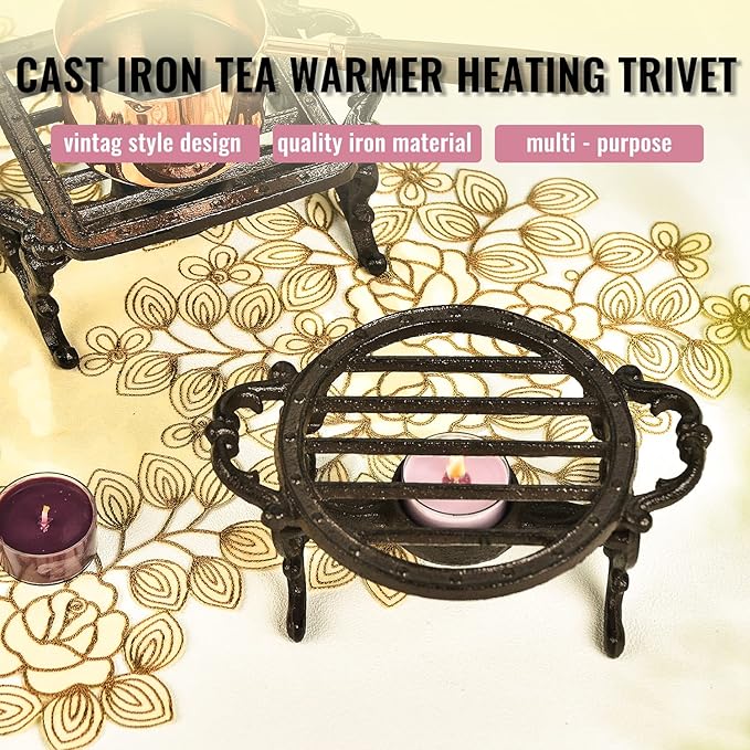 Sungmor Heavy Duty Cast Iron Teapot Dish Warmer Stable Holder for Tealight Stand | Tealight Warmer Decorative Stove for Villa Yard Balcony-Round - Bloomnest
