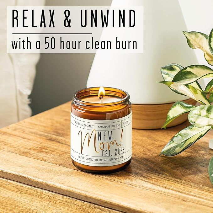 New Mom Gifts for New Mom Est. 2025 Candle, w/Coconut & Vanilla-Infused Essential Oils I Postpartum First Time Mommy Gifts I Push Presents I 50Hr Burn, USA Made - Bloomnest