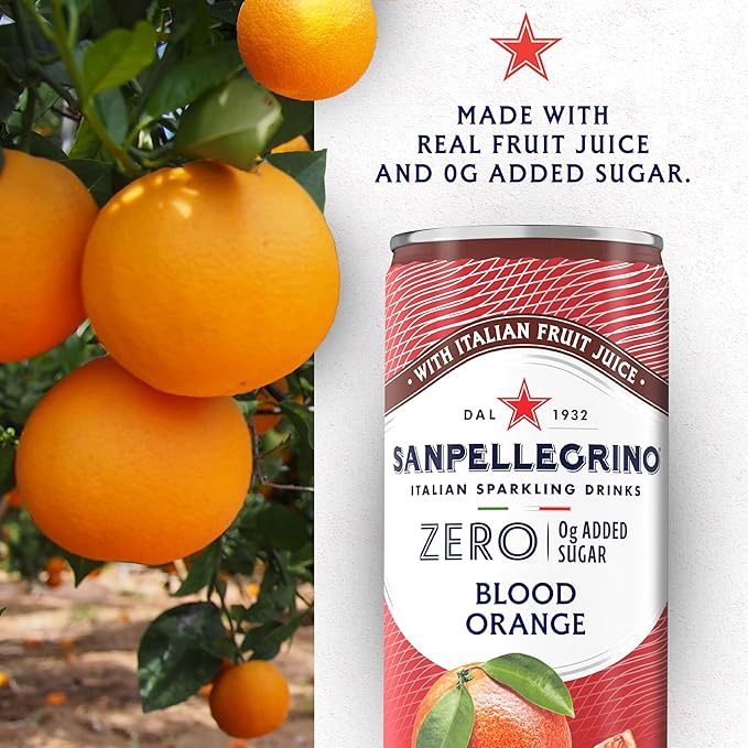 Sanpellegrino Zero Grams Added Sugar Italian Sparkling Drinks Blood Orange, Sparkling Orange and Blood Orange Beverage, 24 Pack of 11.15 Fl Oz Cans - Bloomnest
