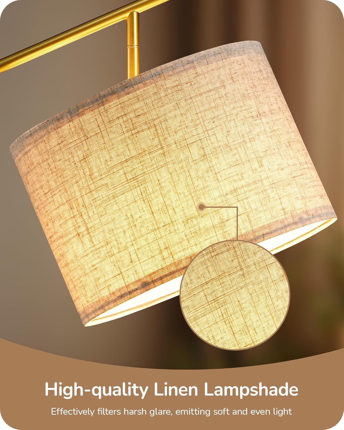 EDISHINE 64.7" Modern Minimalist Floor Lamps for Living Room with 3 Color Temperatures Bulb & Adjustable Linen Shade, Foot Pedal Switch, Tall Standing Lamp for Bedroom Office, Gold