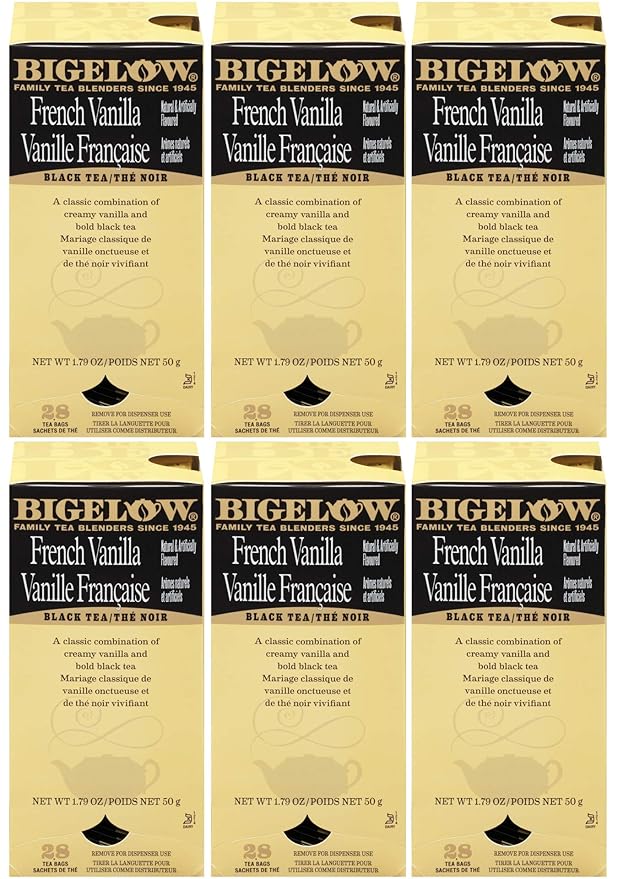 Bigelow French Vanilla Tea 28-Count Boxes (Pack of 6) Premium Black Tea Flavored with Vanilla Antioxidant-Rich Gluten-Free Full-Caffeine Tea in Foil-Wrapped Bags - Bloomnest