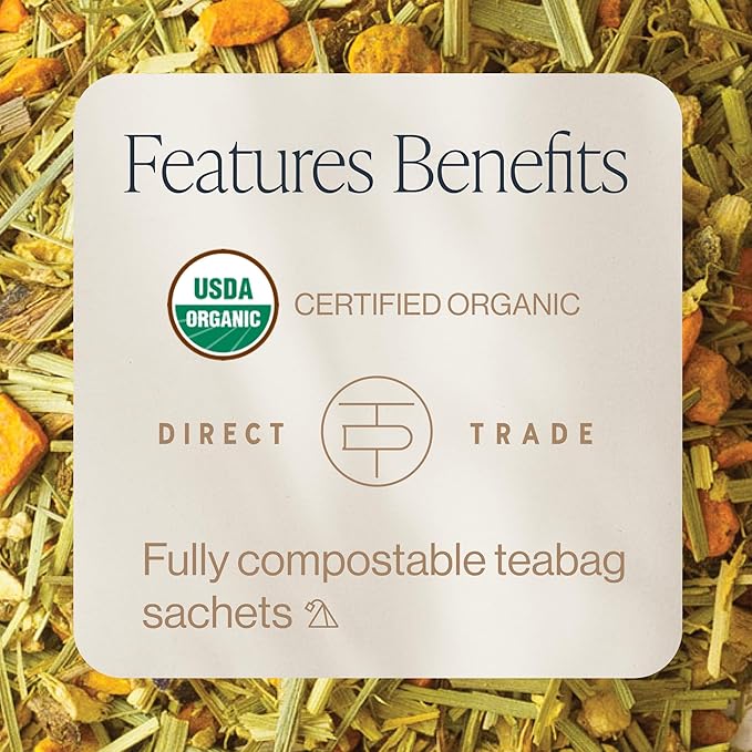 Rishi Tea Turmeric Ginger Herbal Tea - Organic Sachet Bags, Caffeine Free Ayurvedic Digestive Blend with Spicy Ginger & Citrus - 15 Count (Pack of 1) - Bloomnest
