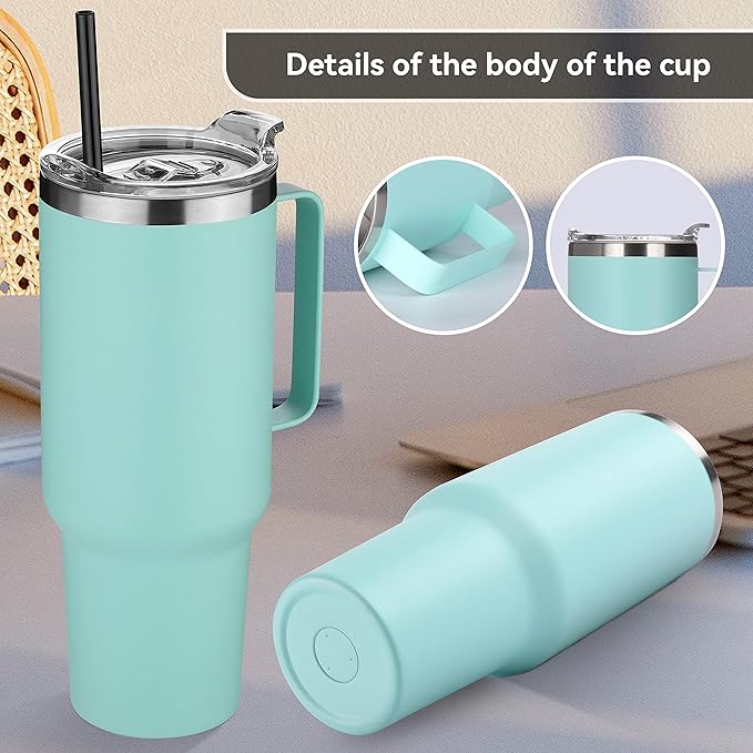 HASLE OUTFITTERS 40 oz Stainless Steel Tumbler with Handle, Vacuum Insulated Tumblers Bulk, Reusable Double Wall Travel Coffee Mug, Durable Powder Coated Water Bottle(Mint Green, 1) - Bloomnest