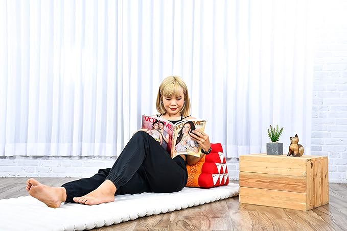 Leewadee Triangle Cushion – Comfortable Backrest for TV or Reading, Incline Pillow for Relaxing Made of Kapok, 20 x 13 x 13 inches, Orange Red - Bloomnest