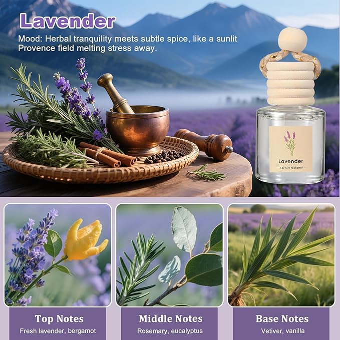 Car Air Freshener Oil Diffuser - Hanging Long Lasting Scent for Car & Home, Essential Oil Freshener with Adjustable Fragrance (Lavender+Red Roses+Oud Wood+Amber Allure) - Bloomnest