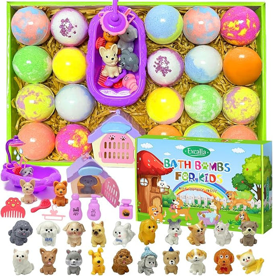 Bath Bombs for Kids with Surprise Inside, 20 Pack Kids Bath Bombs with Puppy Dolls Inside, Safe Handmade Bubble Bath Fizzies Bomb, Ideal Birthday Christmas Easter Egg Gift Set - Bloomnest